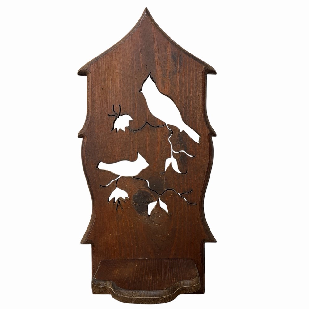 Vintage Carved Wood Scroll Saw Cut-Out Wall Hanging‎ Cardinal Flower Shelf Boho